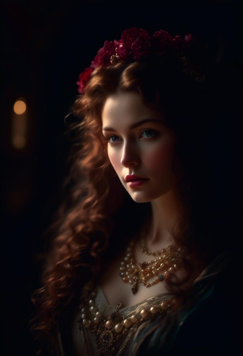 Rococo Lady with Pearls and Gems Portrait