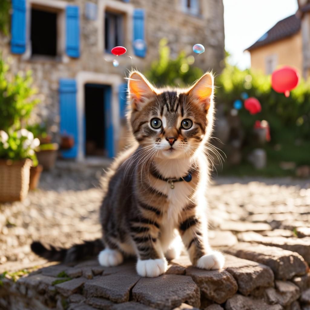 Adorable Kitten in Quaint French Village
