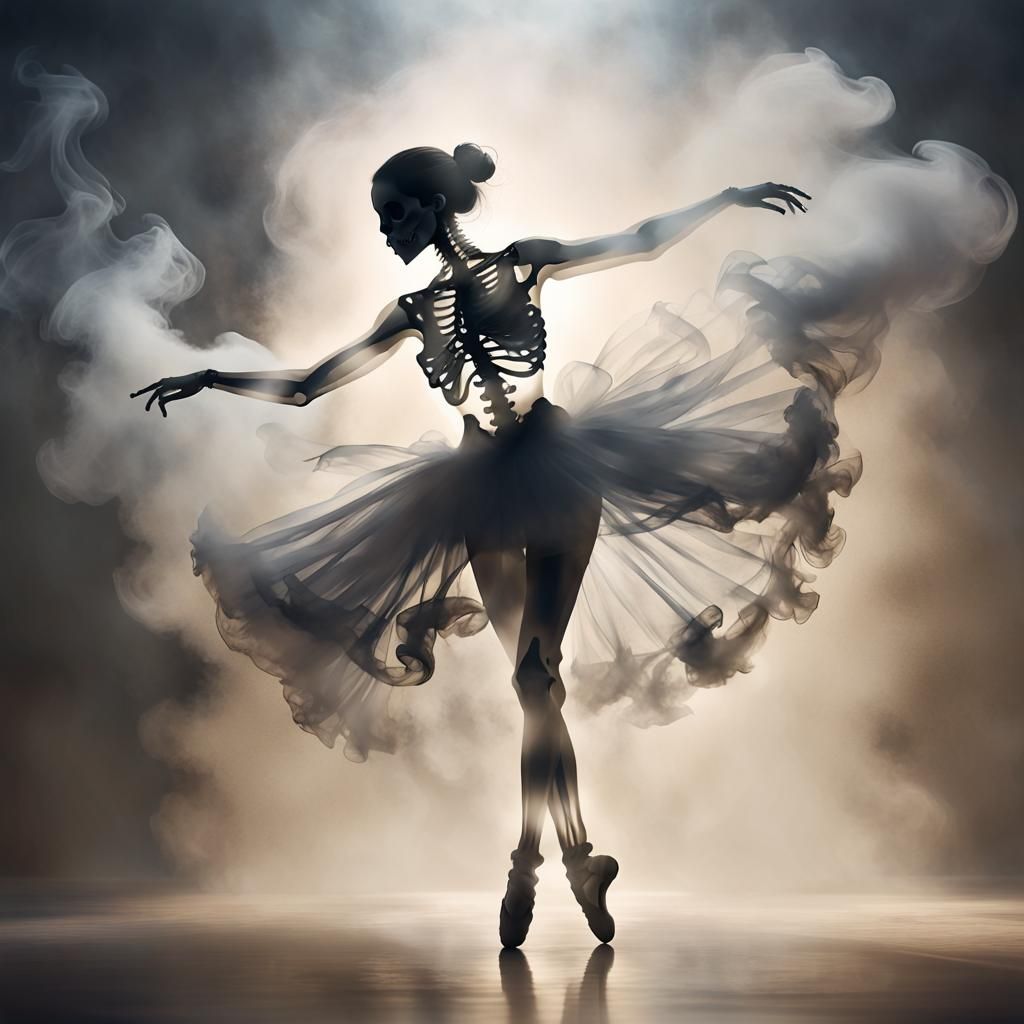 Smokey Skeleton Ballerina Silhouette in Mystic Fog