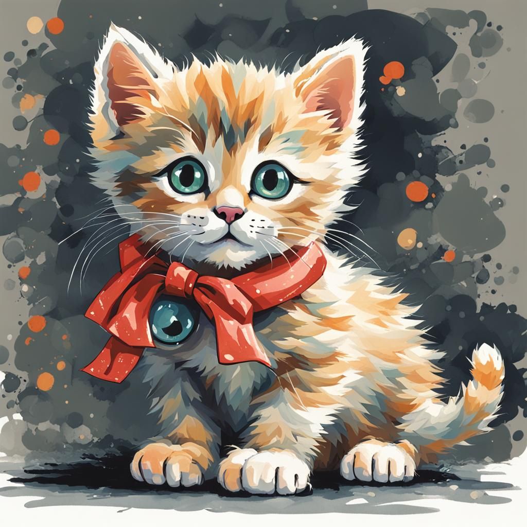 Playful Kitten Illustration in a Childlike Style