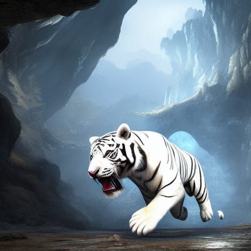 White Tiger Running: Detailed Matte Painting