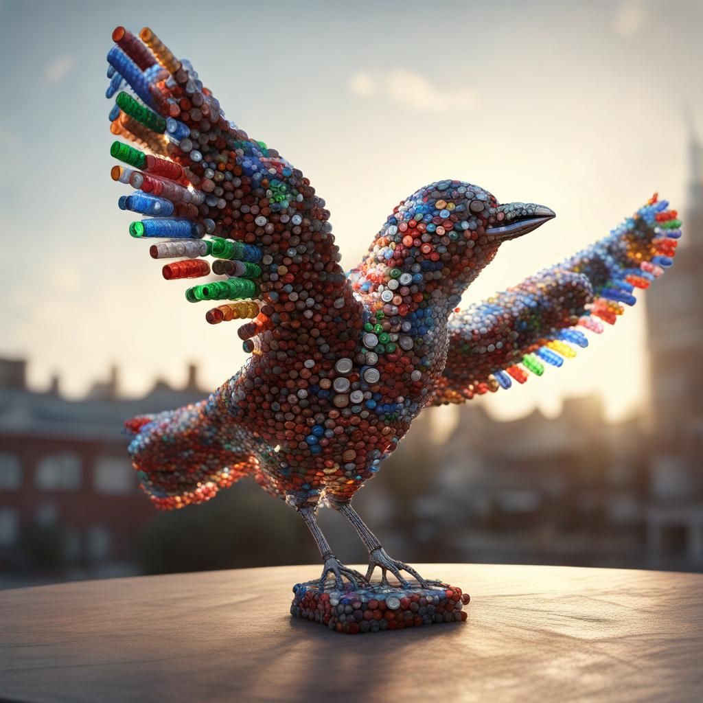 Soda Cap Bird Sculpture in 8K Resolution