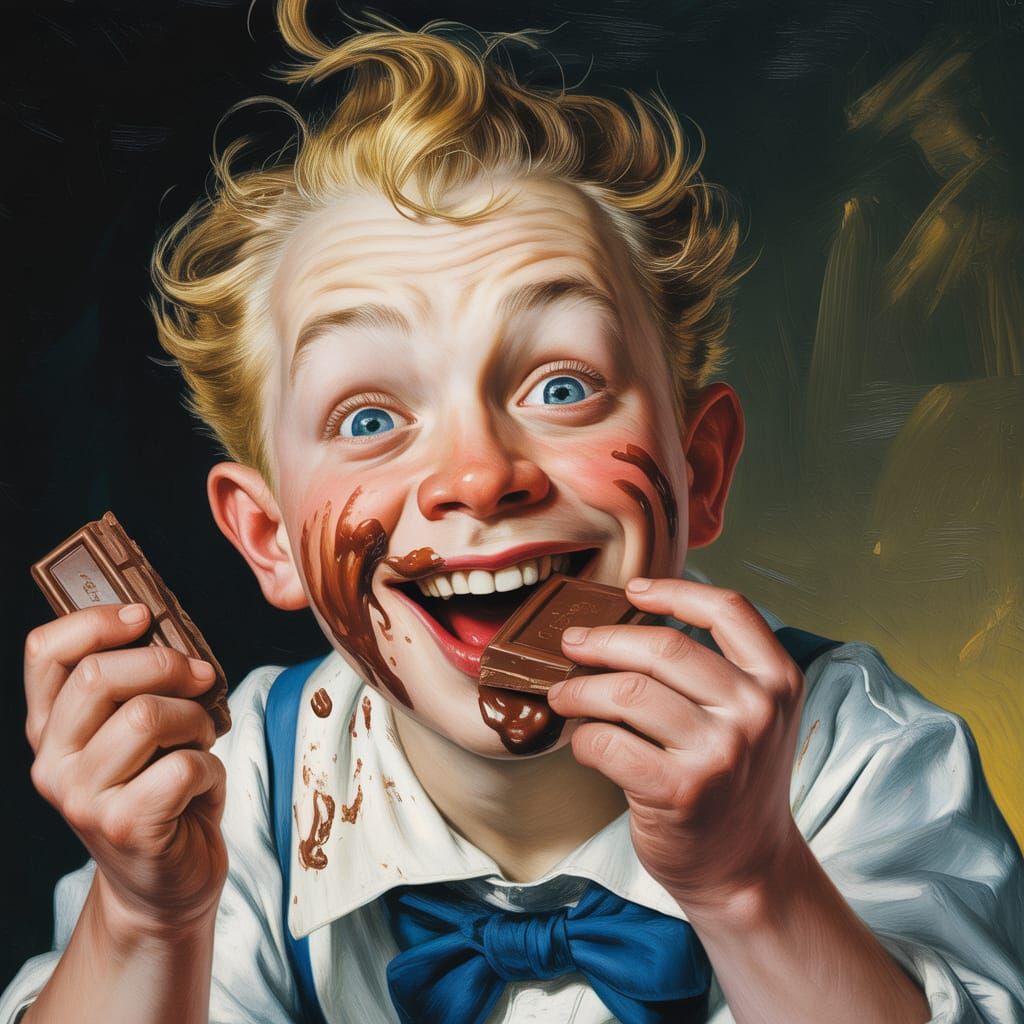 Augustus Gloop's Chocolate Indulgence, in Rockwell Style