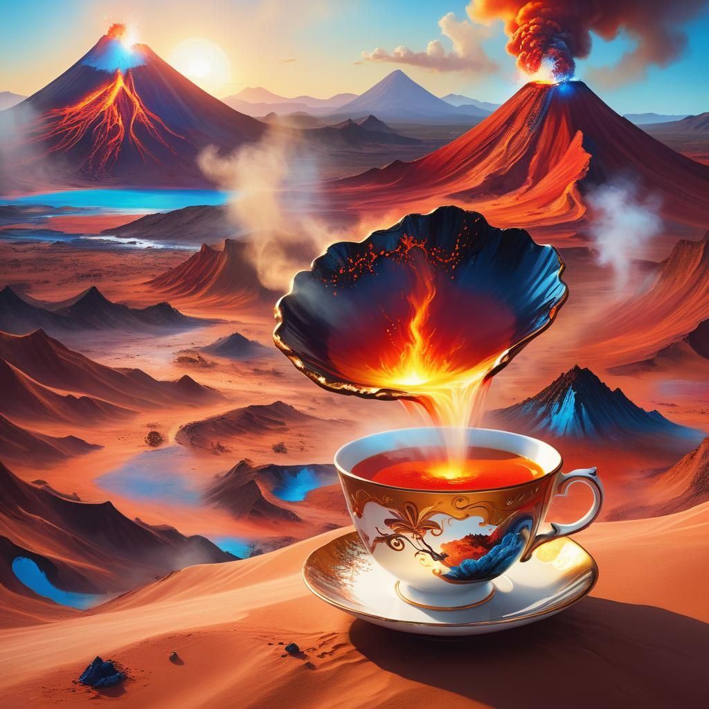 Tropical Valley in Teacup: Fantastical Oil Painting