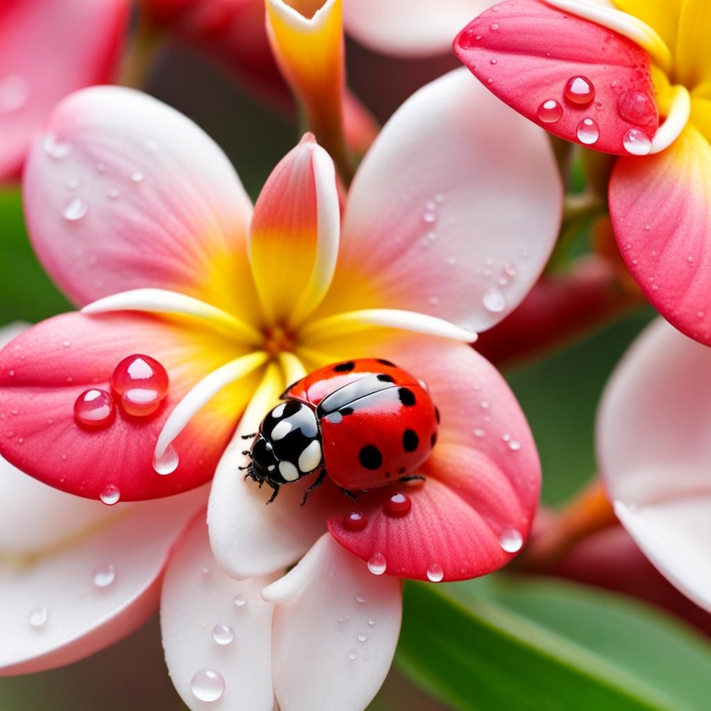 Ladybug In A Frangipani Flower