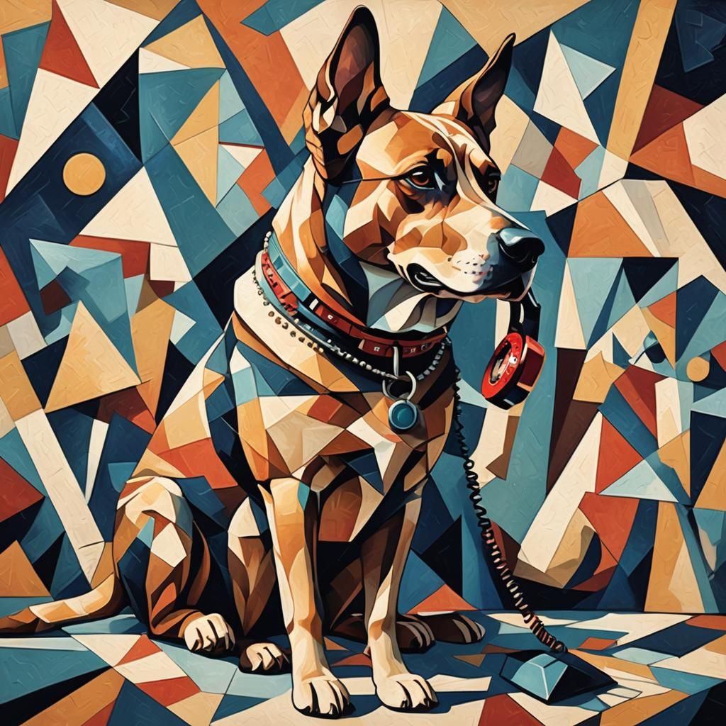 Dog on the Telephone in Cubist Style