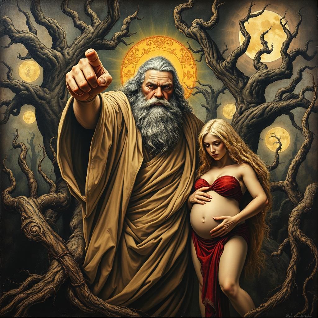 Wrathful God Condemns Adam and Eve in Eden