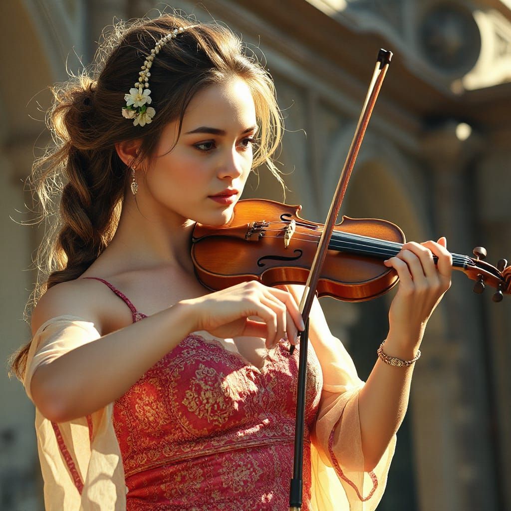 Woman Playing Violin: Surreal Futuristic Storybook Illustrat...