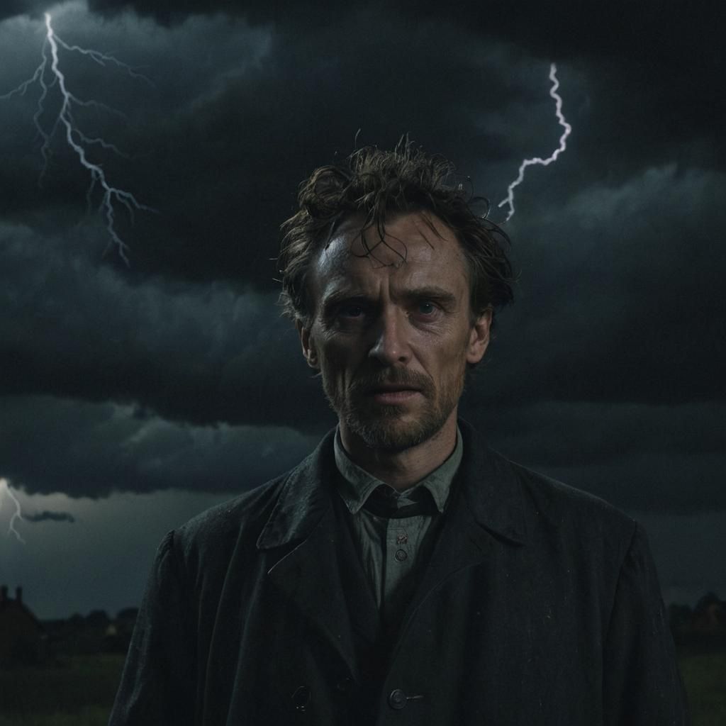 Eerie Man with Evil Smile in Gothic Setting