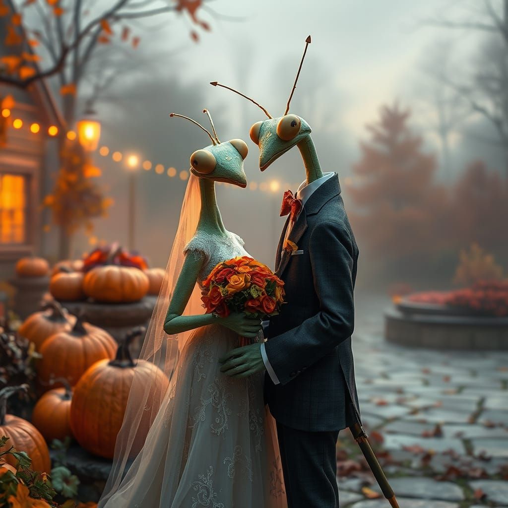 Autumn Wedding of Mantis Couple in Ethereal Fantasy Style