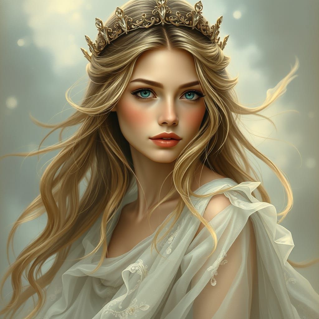 Ethereal Princess in Shimmering Air Crown with Diaphanous Mi...