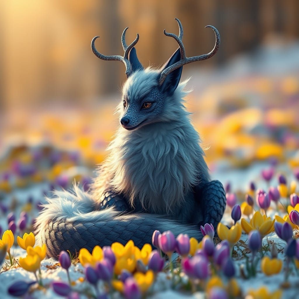 Fantastical Dragon-Fox in Winter Wonderland