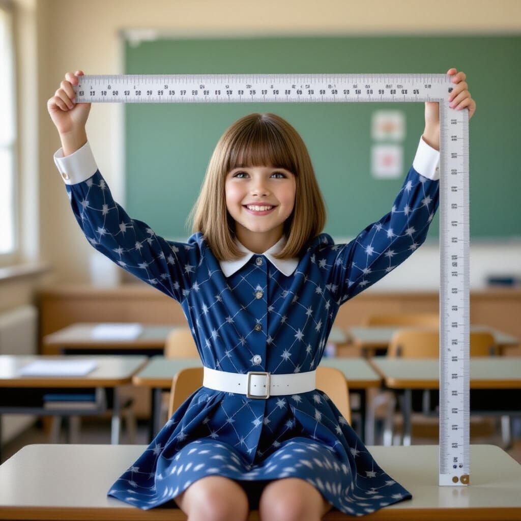 Adorable French Girl with Ruler in Modern Classroom