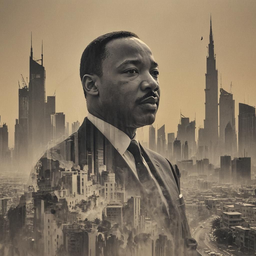 MLK Silhouette over Dubai: Double Exposure Street Art