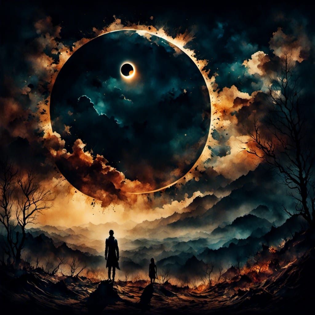 Dramatic Solar Eclipse Photorealistic Action Shot