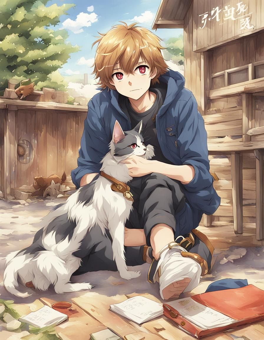 Anime Dog and Cat in Manga Style