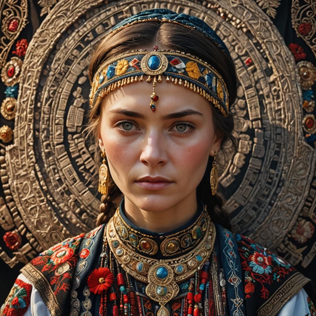 Ukrainian Woman in Traditional Dress: Cinematic Portrait