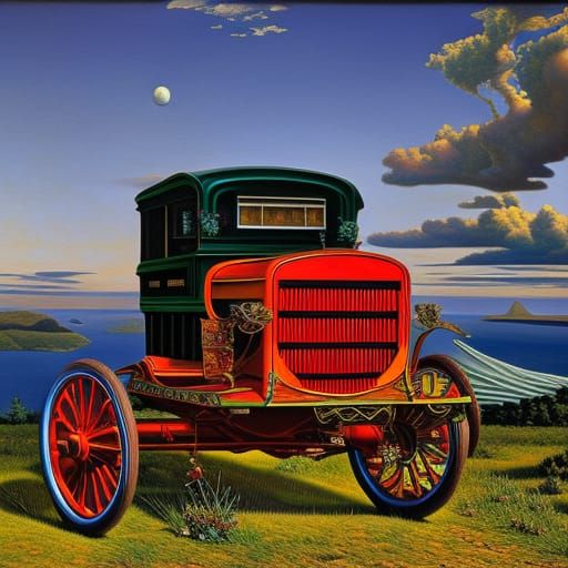 Photorealistic Romani Wagon in Surrealist Style