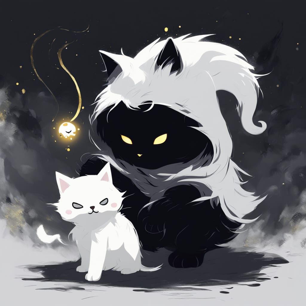 Cute Ghost and Cat Play in Dark Room