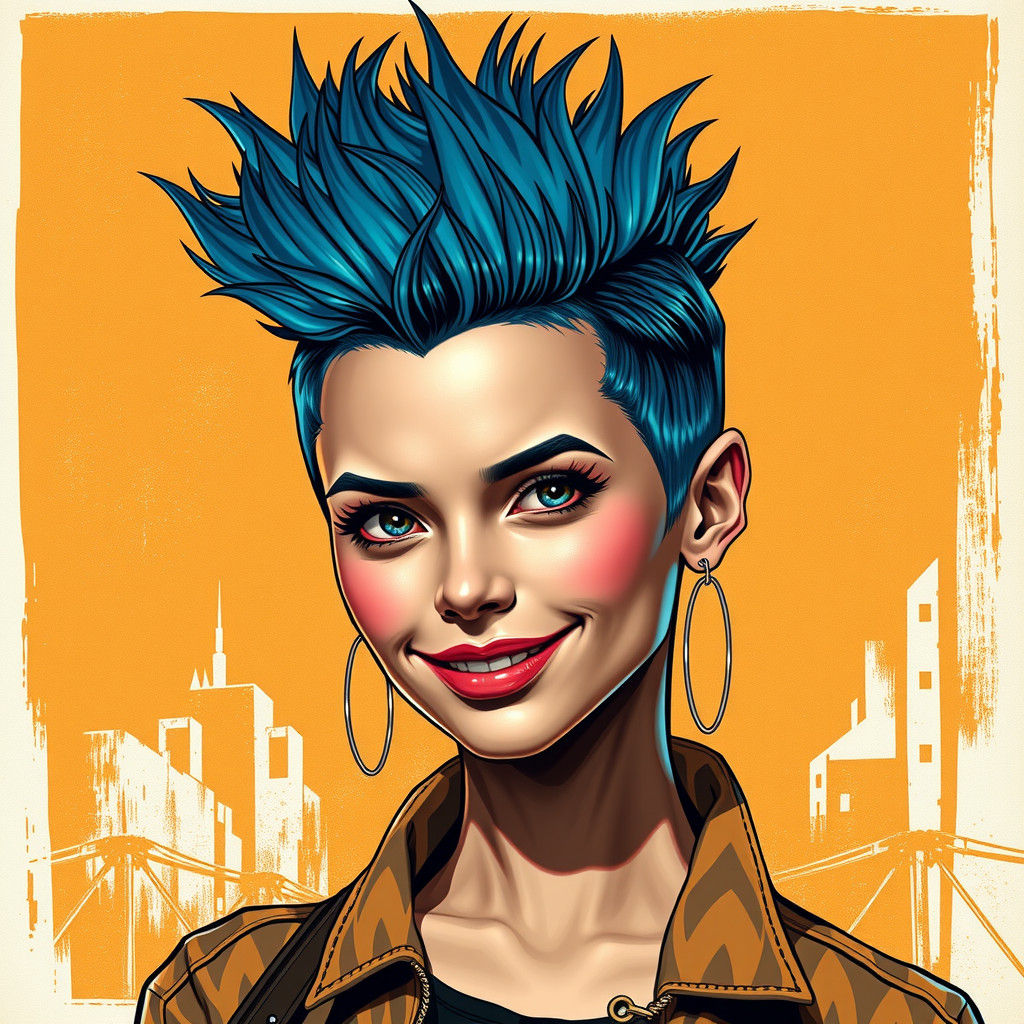 Electric Blue Mohawk in Pop-Surrealist Cyberpunk Style