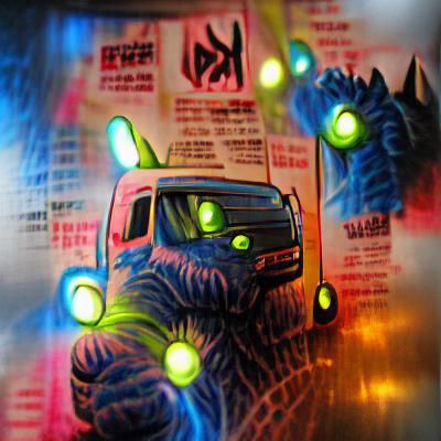 Kaiju Monster Truck in Neon Marvel Comic Style