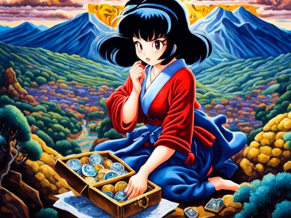 Fantasy Treasure Hunt Scene in Vibrant Oil Painting Style