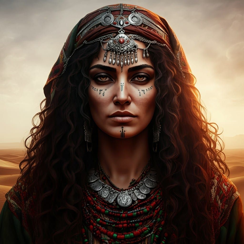 Majestic Libyan Goddess in Desert Landscape