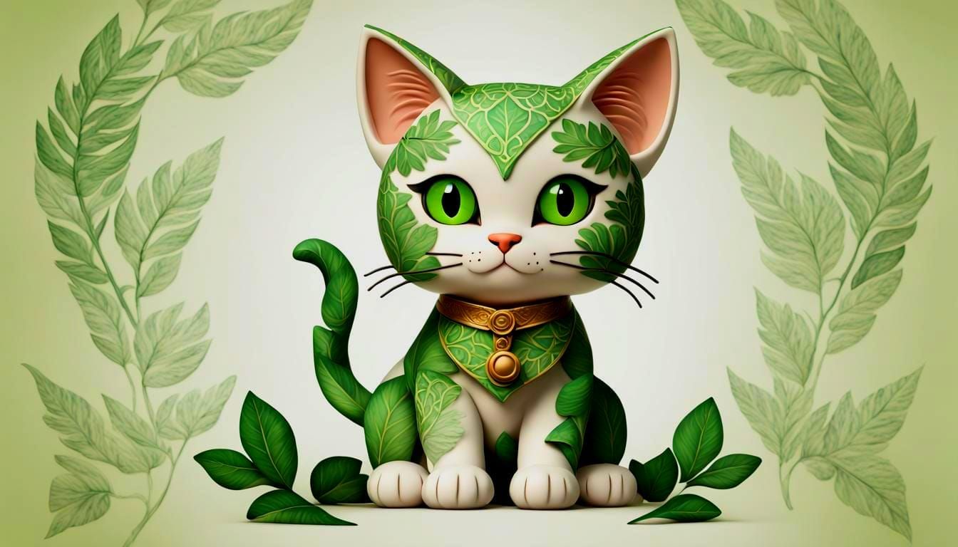 Green Floral Cat Inspired by Cat Temple Logo