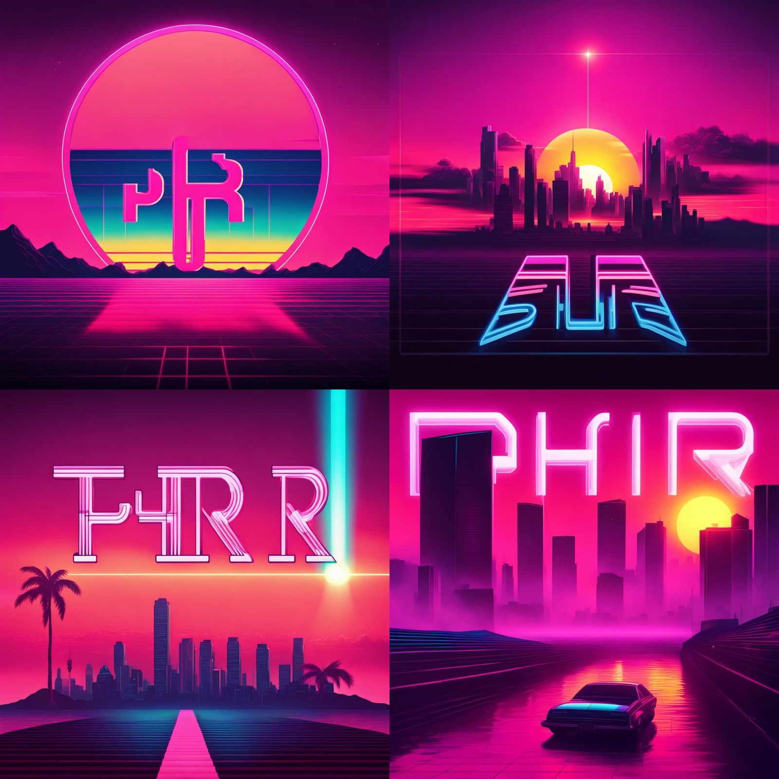 Synthwave Sunset with Neon Letters