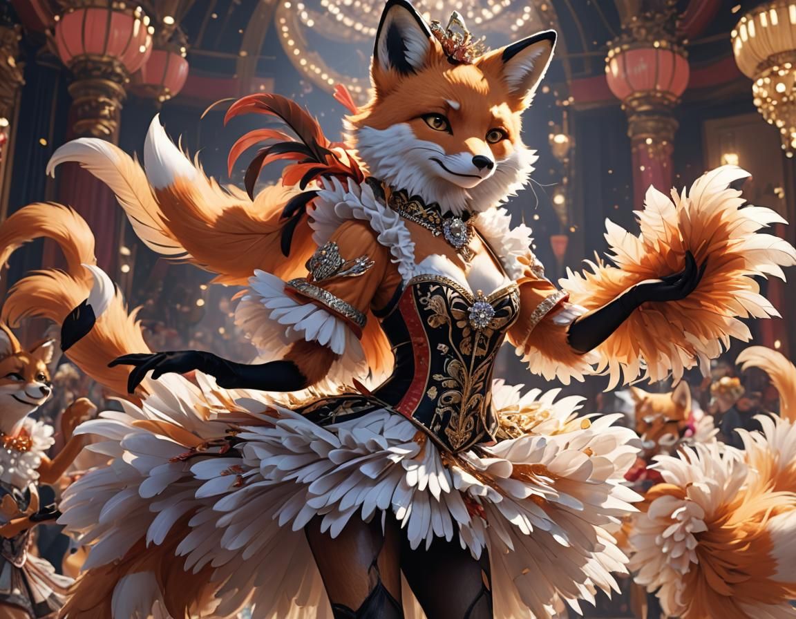 Glamorous Fox Burlesque Dancer in Anime Style