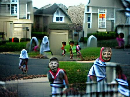 Eerie Children in Ominous Neighborhood