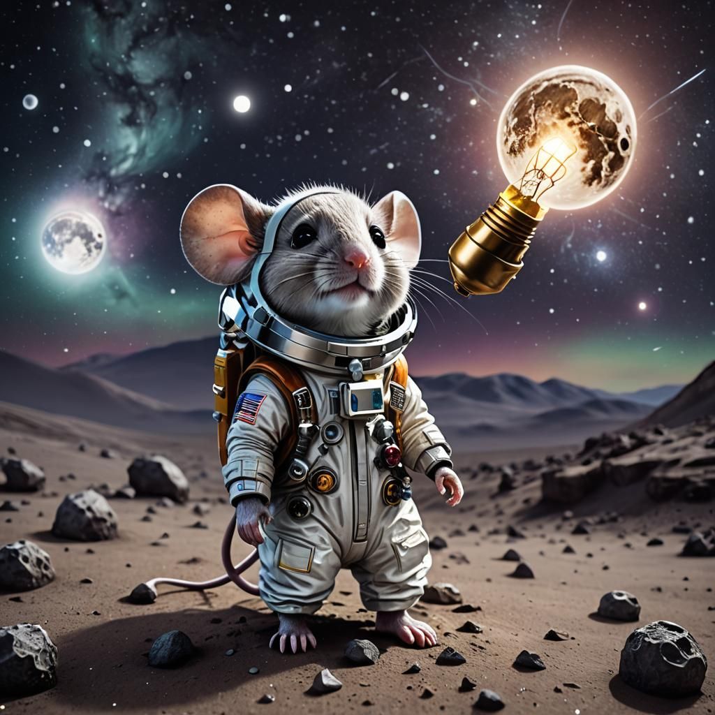 Chibi Mouse on Moon in Space Clothing