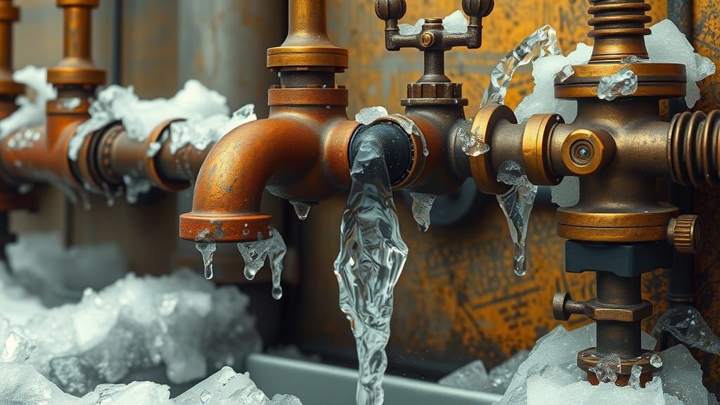 Frozen Water and Brass Fittings in Sci-Fi Style