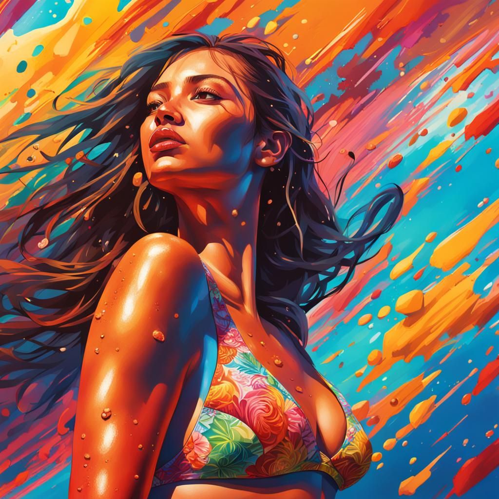 Hyperrealistic Women in Bikinis Splash Art