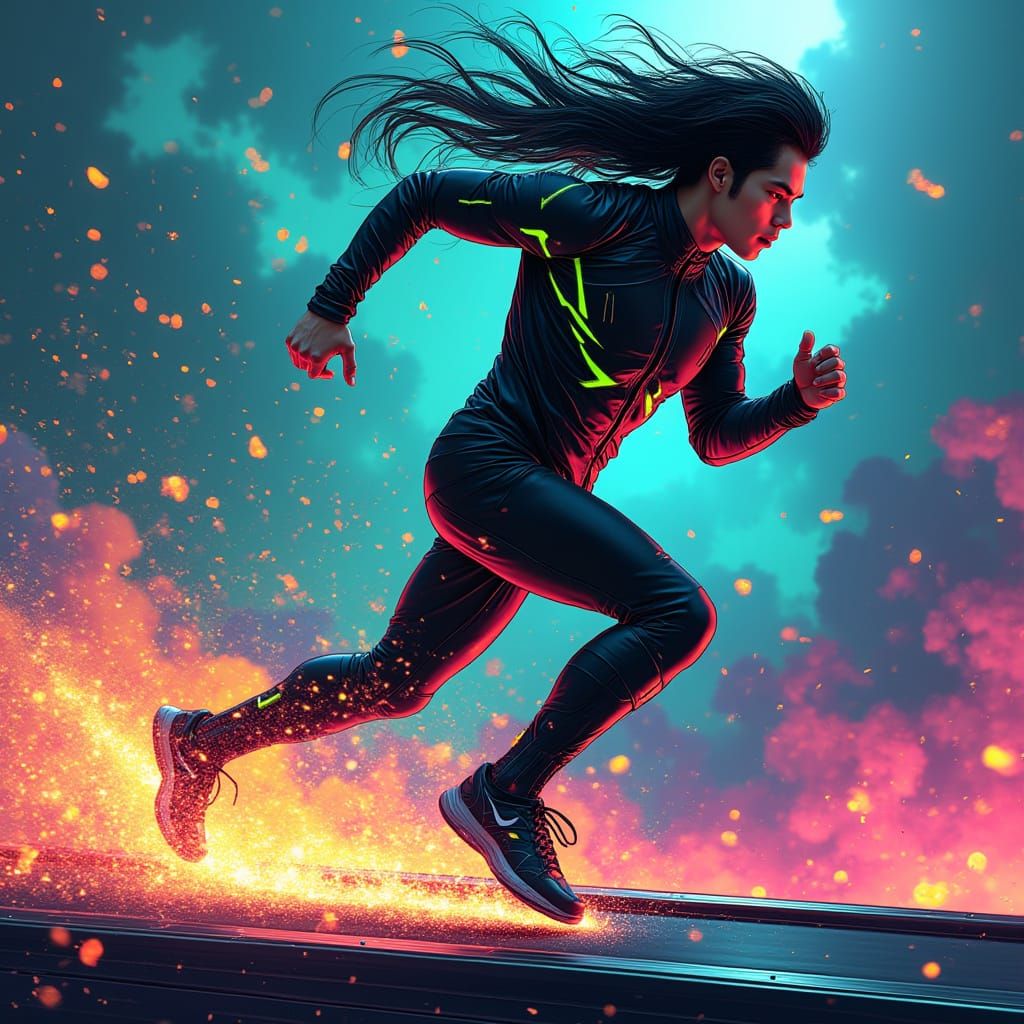 Dynamic Runner in Futuristic Workout Suit
