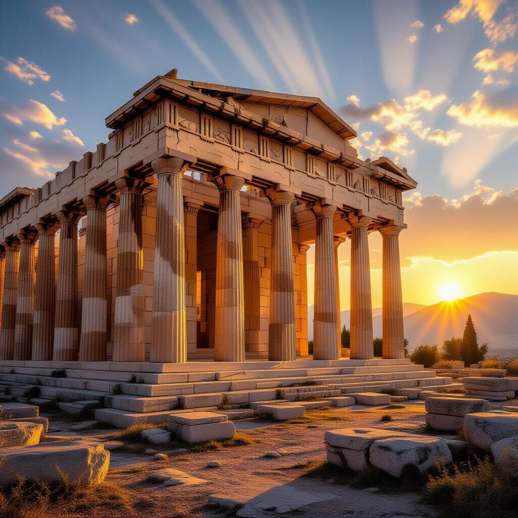 Majestic Greek Temple at Golden Hour