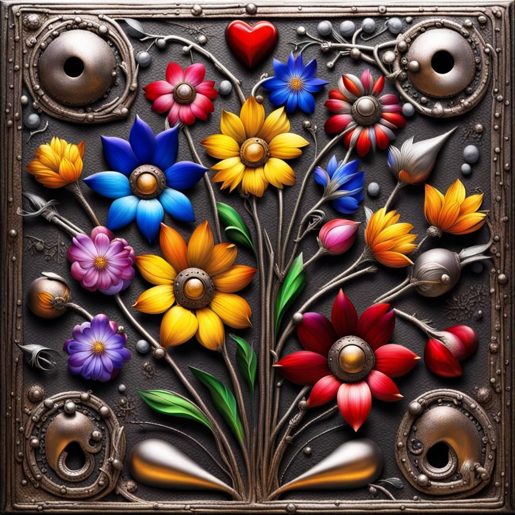 Flowers and Metal Fusion in Medieval Tech Style