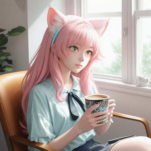 Whimsical Anime Girl in Morning Sunlight