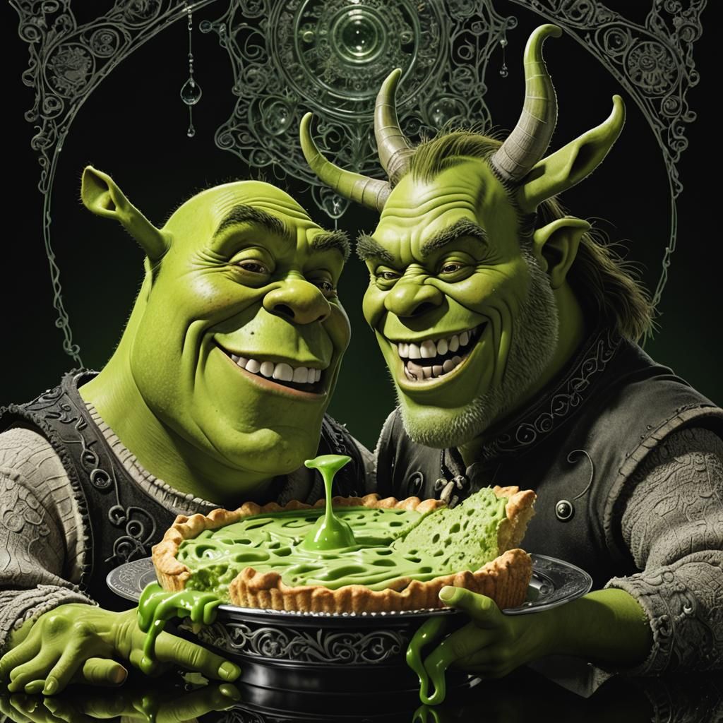 Shrek and Donkey Enjoying Green Slime Pie