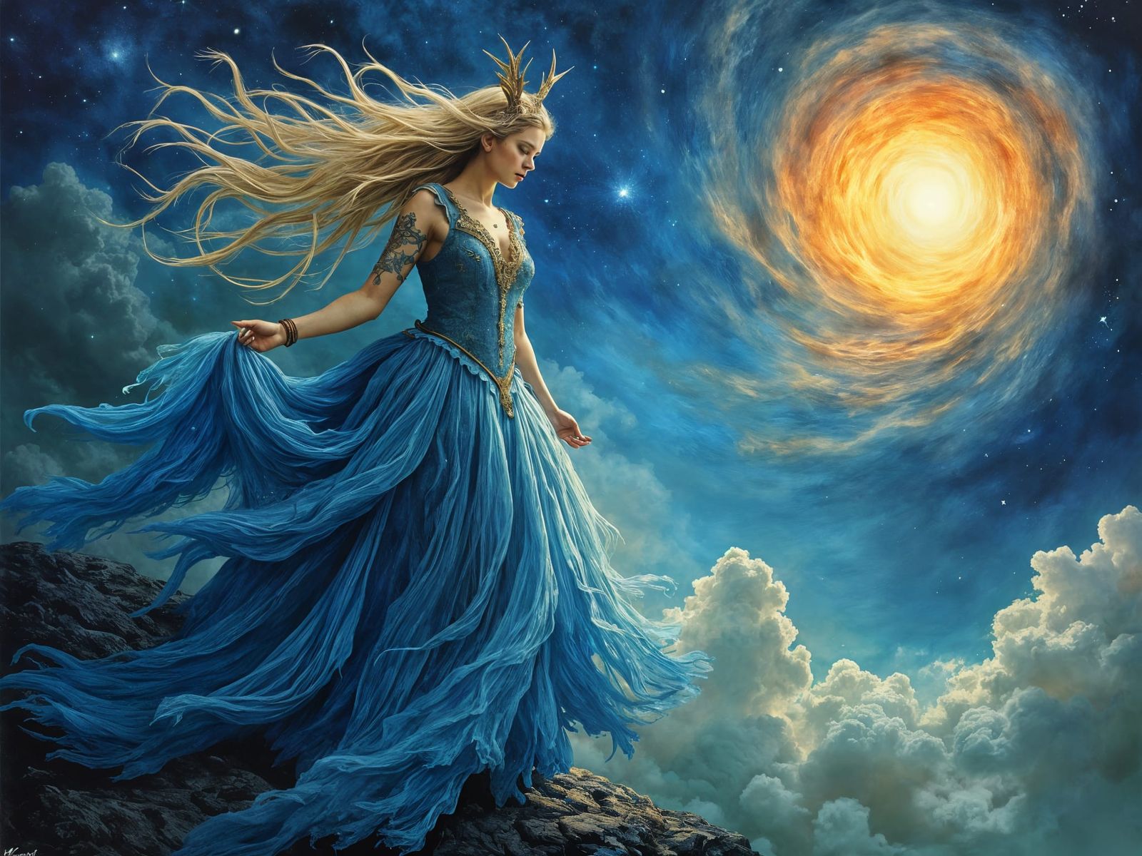 Cosmic Blue Goddess in Vibrant Cyberpunk Aesthetic