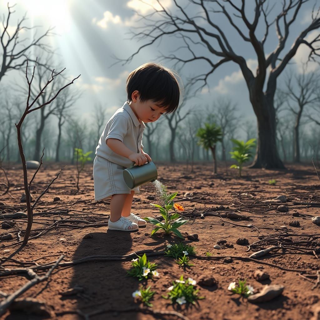 Child Waters Barren Garden: 3D Anime Art