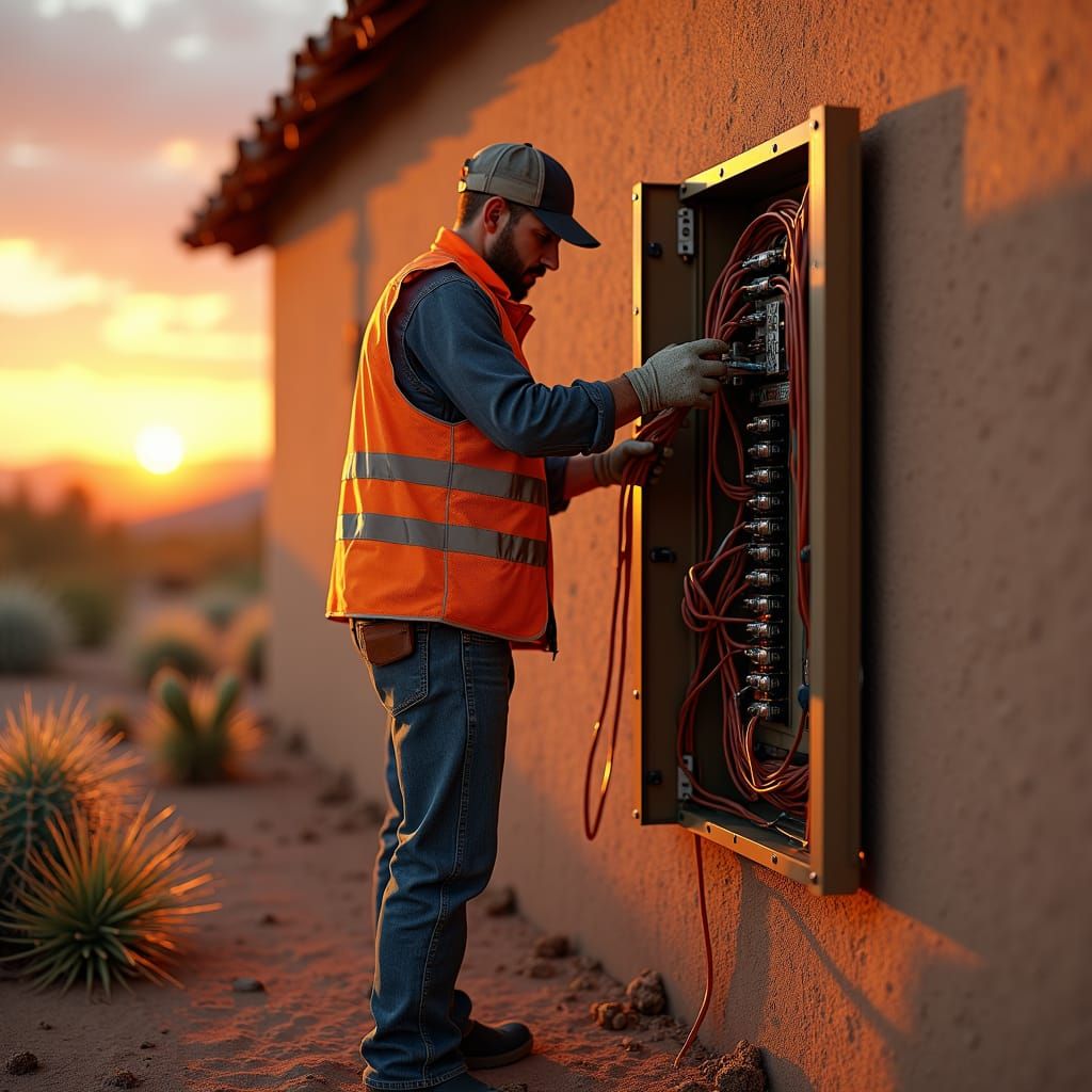 Electrician Rewiring Panel in Desert Home, Digital Fantasy A...
