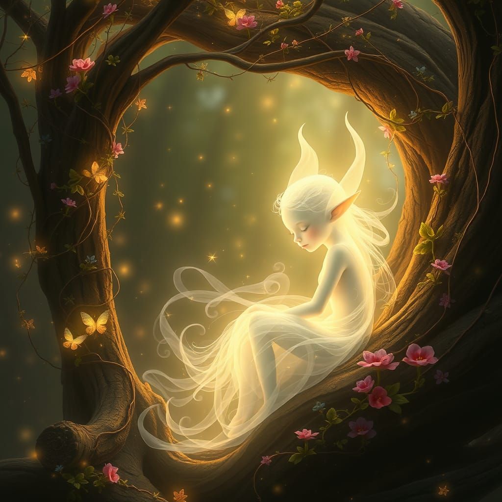 Ethereal Elf Baby in Bioluminescent Forest