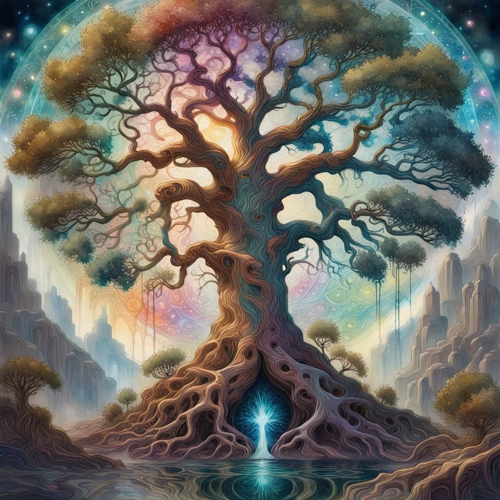 Cosmic Tree of Life in Splash Art Style