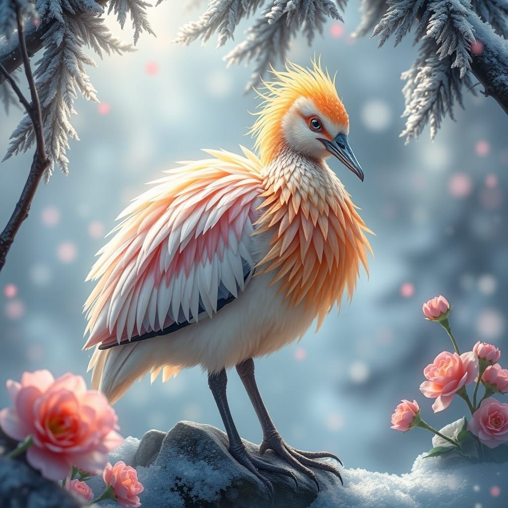 Iridescent Mermaid Peacock Hybrid in Ethereal Setting