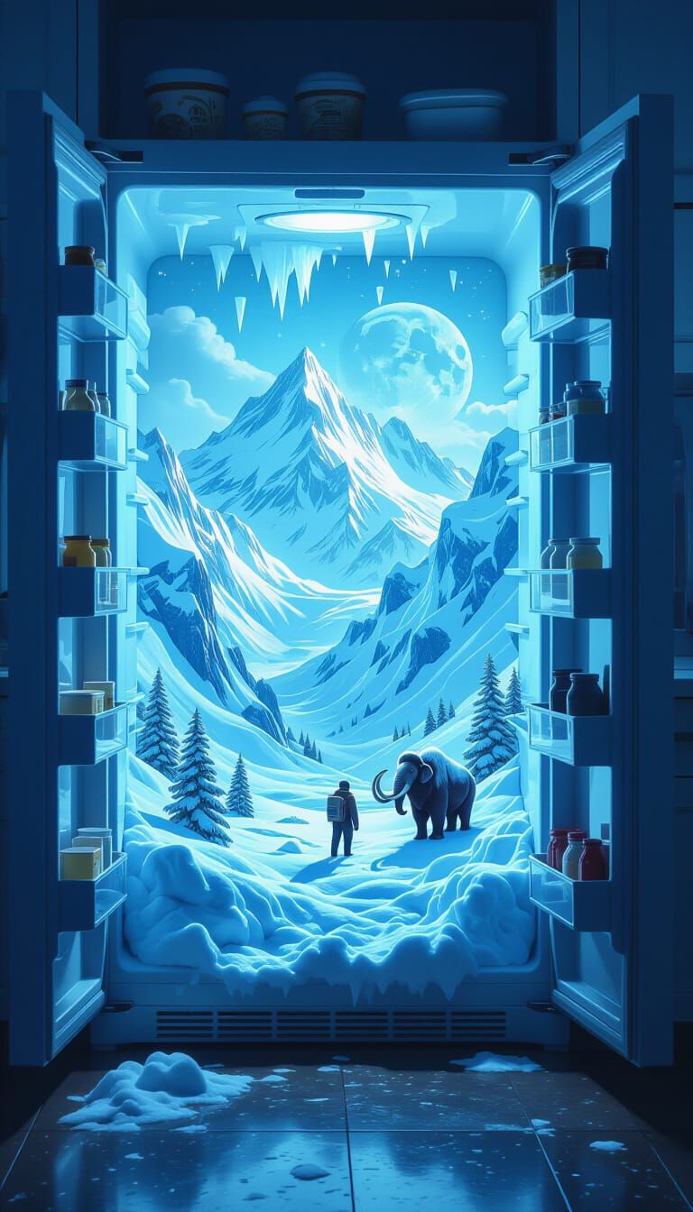 Surreal Frozen Tundra Inside Refrigerator