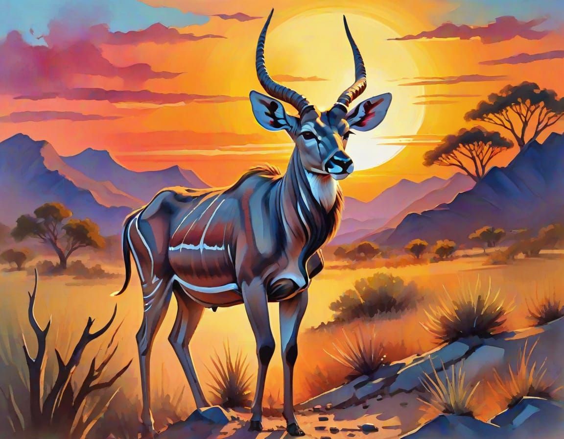 Ethereal Kudu in Vibrant Sunset Hues
