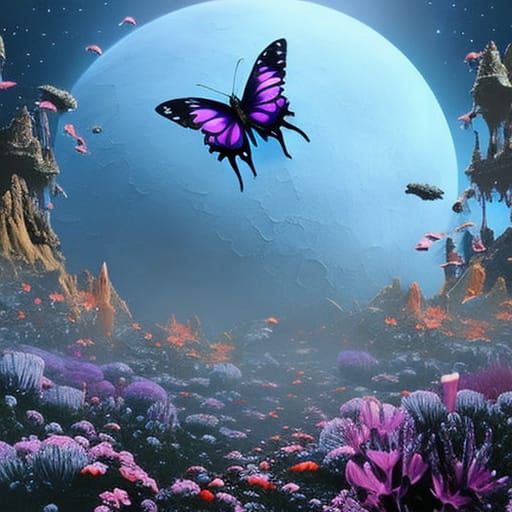 Gothic Space Butterfly in Hyperrealistic Retropunk Style