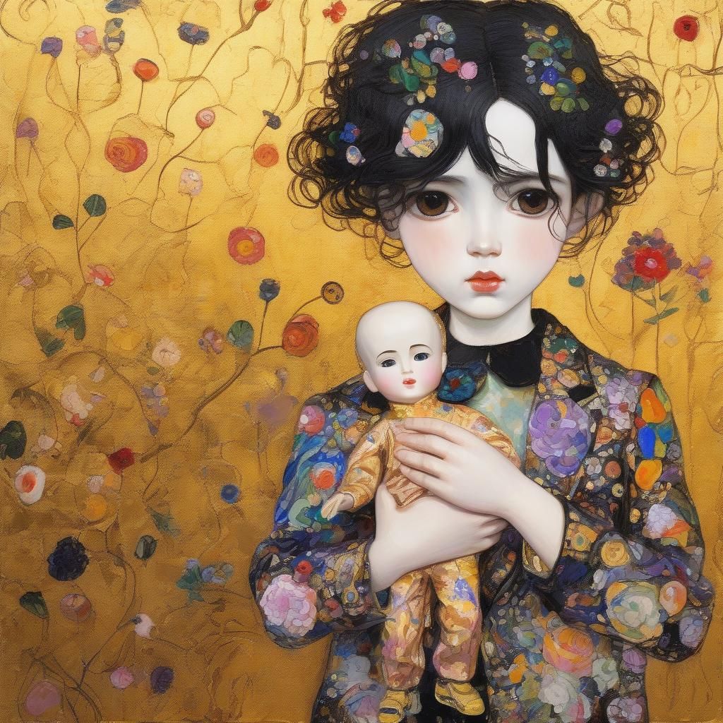 Child with Doll in Klimt-Inspired Style