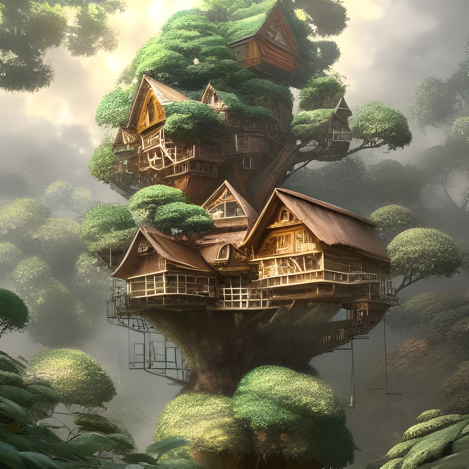 Treehouse Town: Magical Anime Fantasy Art